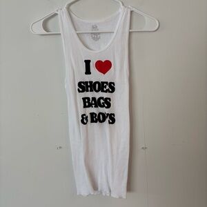 i ❤️ shoes, bags & boys white ribbed graphic tank top.